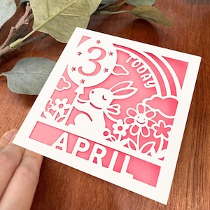 Carte d’anniversaire personnalisée SVG, Happy Birthday Bunny Card svg, age 3 anniversaire svg, carte d’anniversaire fille cricut, Téléchargement numérique