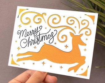 Tarjeta navideña con ciervo SVG: Plantilla de corte de papel Cricut Joy (descarga digital)