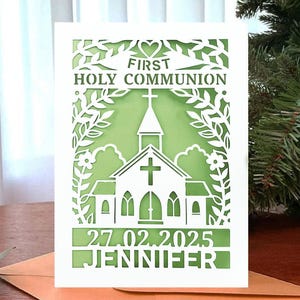 Igreja Primeira Comunhão cartão SVG, Celebração Religiosa cricut, Primeira Comunhão presente svg, download digital instantâneo