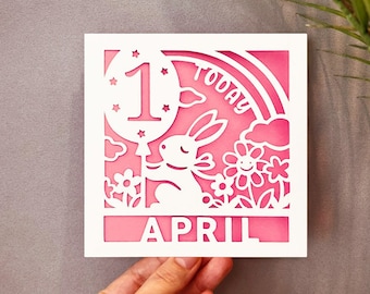 Personalized 1st Birthday Card SVG Template: Bunny & Rainbow (Digital Download)