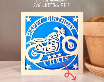Tarjeta de cumpleaños de motociclista SVG: Plantilla de Cricut de motociclista (descarga digital)