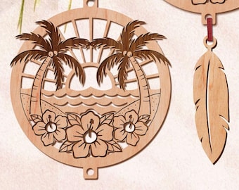 Tropical Beach Suncatcher SVG: Repurposed CD/DVD Art (Digital Download