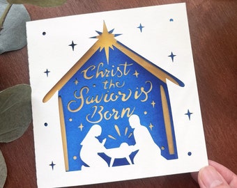 Födelsekort SVG-mall, Kristus Frälsaren, Cricut Ready (digital nedladdning)