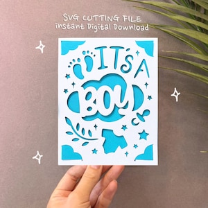 c'est un garçon carte svg, Cricut garçon carte svg, nouveau bébé cricut joie, bébé garçon svg, modèle de carte SVG téléchargement numérique instantané