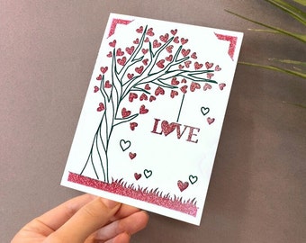 carta dell'albero dell'amore in formato SVG, cartolina di San Valentino in formato SVG, carta di San Valentino Cricut Joy in formato SVG, download digitale istantaneo