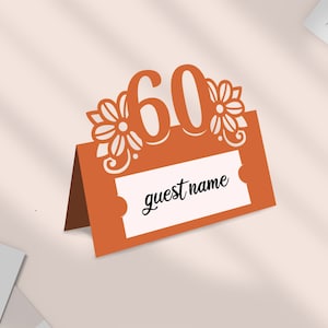 Segnaposto per il 60° compleanno in formato SVG, sessantesimo nome in formato SVG, segnaposto per il 60° anniversario, modello di scheda in formato SVG, download digitale istantaneo
