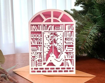 Book Lover Paper Cut Card SVG: Cricut Teacher Card (Digital Download)