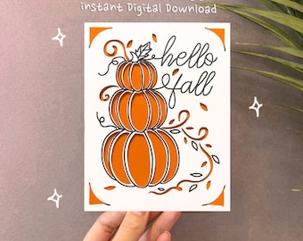 Hello Fall Pumpkin Card SVG, Cricut Joy Template (Digital Download)