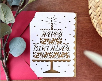 Flower Cake Birthday Card SVG Cut File (Digital Download)