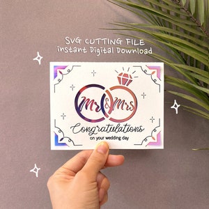 結婚指輪カード svg、結婚式挿入カード、クリカット ウェディング カード svg、インスタント デジタル ダウンロード、クリカット ジョイ
