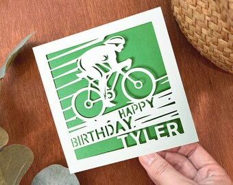 Personalized Cycling Birthday Card SVG: Papercut Template (digital