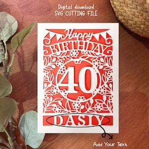Cartão de aniversário de 40 anos SVG, cartão de 40 anos SVG, download digital Cricut