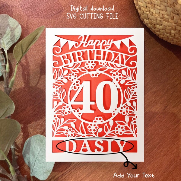 40th birthday card svg, age 40 card SVG, Digital Download Cricut