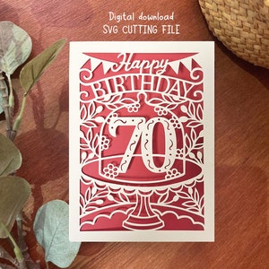 70e gelukkige verjaardag kaart svg, 70e cricut kaart, leeftijd 70 kaart SVG-bestand, digitale download