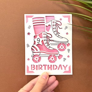 roller skate card svg, roller skate card cricut, Personalized Age Birthday Card, cricut joy card, descarga digital instantánea