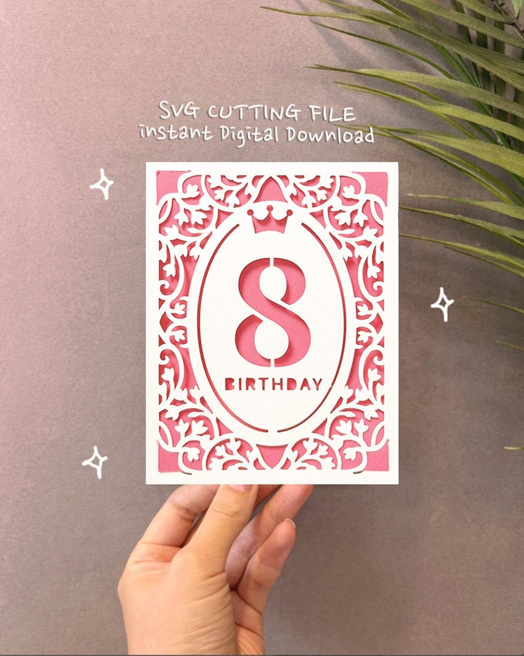 8th Girl Birthday Card Svg, 8th Cricut Card, Happy Birthday Age 8 Svg ...