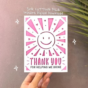Carte d'appréciation du professeur, Merci de m'avoir aidé à briller svg, carte de joie cricut, modèle de carte SVG, téléchargement numérique instantané