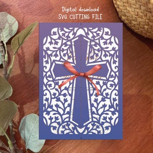 Cross Gate Fold Card svg, Baptism First Communion Gate Fold svg, easter Invitation svg, cross  Invitation Cut Files Cricut, Digital download