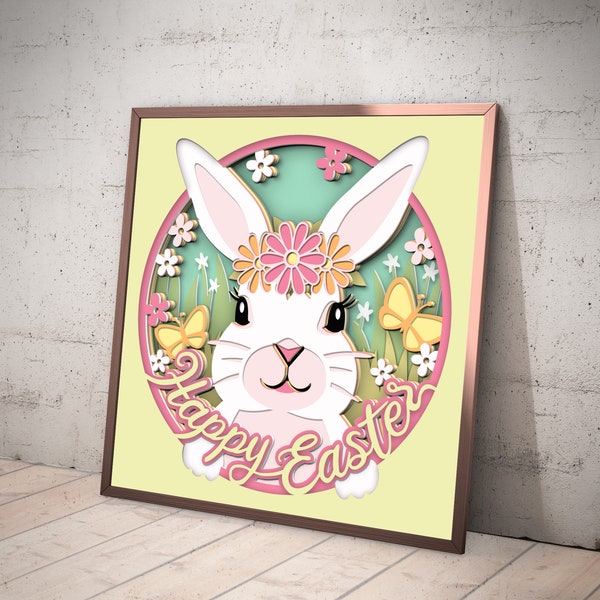 easter bunny shadowbox, 3d easter svg, 3d bunny svg, Cricut Files, Cardstock Svg, instant Digital Download