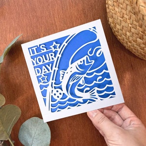 carte de pêche svg, Carte d’anniversaire svg, carte pour homme, Fichiers de coupe pour Cricut, Téléchargement numérique instantané