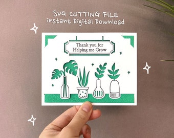 Plantes Merci carte professeur SVG : modèle joie Cricut (téléchargement numérique)