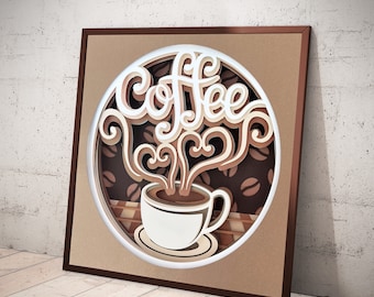Coffee Shadowbox SVG: 3D Layered Template (Digital Download)