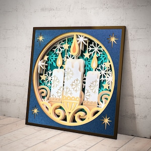 Christmas shadow box, 3D Candle SVG, Cricut Files svg,  instant Digital Download