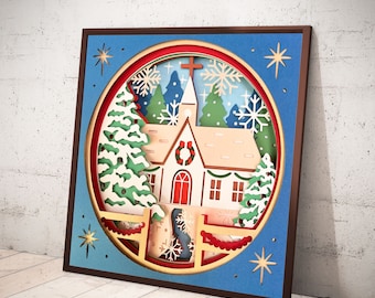 Christmas church shadow box, Layered Church ,SVG Files For Cricut, Digital download