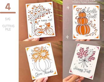 Fall Card Bundle SVG, Thanksgiving, Pumpkin (Digital Download)