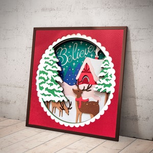 Christmas Believe Shadow Box SVG: 3D Layered Template (Digital Download)