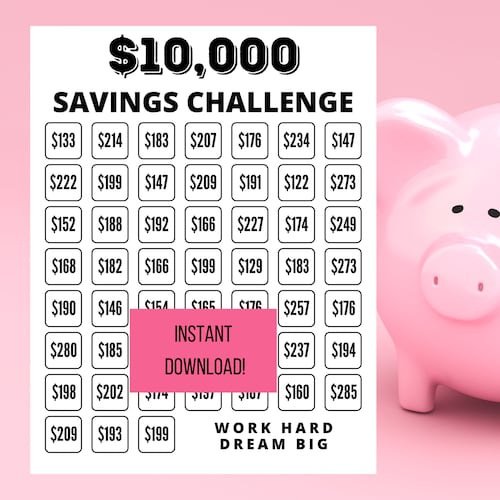 Money Savings Challenge Printable Save 10000 Dollars in 52 - Etsy