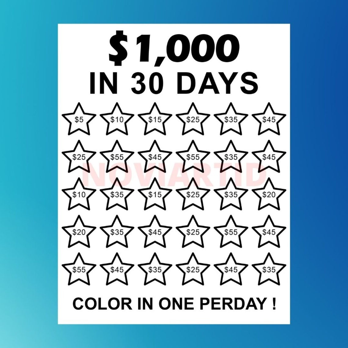 Saving Money Challenge Printable Save 1000 in 30 Days | Etsy