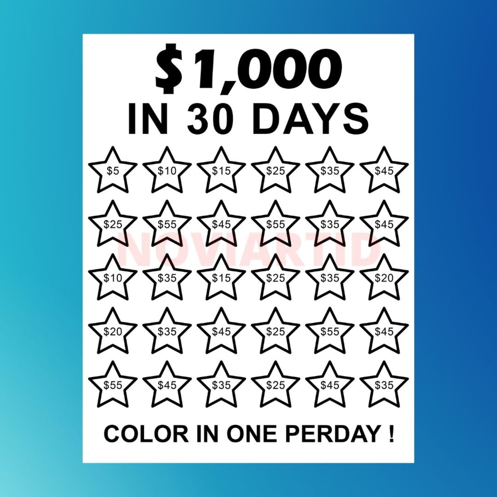 Saving Money Challenge Printable Save 1000 in 30 Days | Etsy
