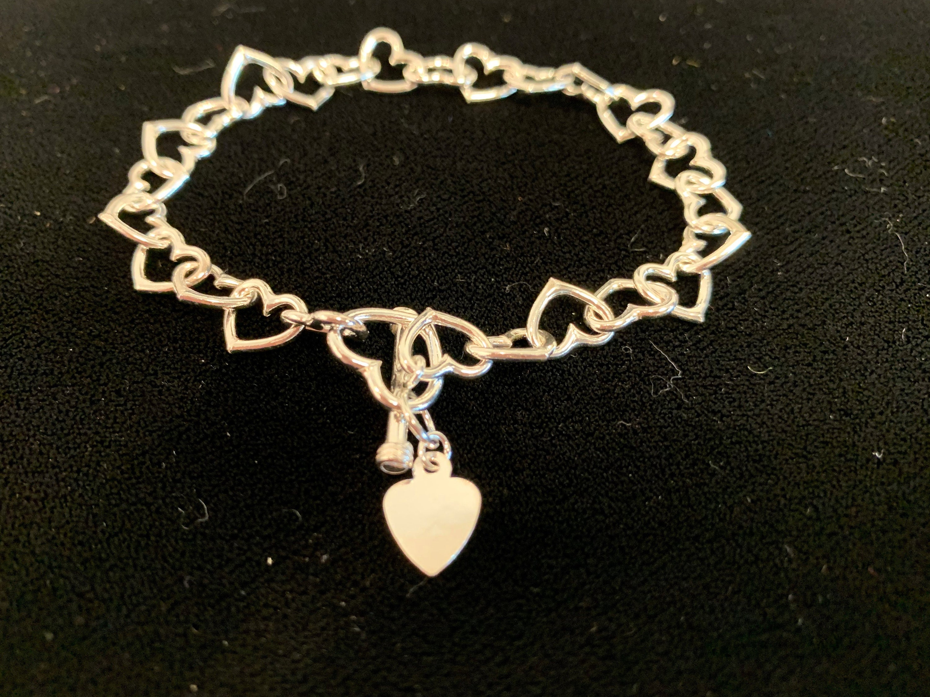 Sterling Silver Heart Link Bracelet With Toggle Closure - Etsy