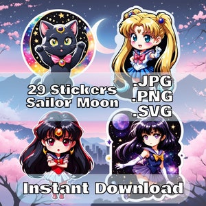 Sailor Moon PNG Sticker Pack of 29 - 29 Usagi Tsukino Stickers, JPG, SVG - Digital Printable Files - Instant Download