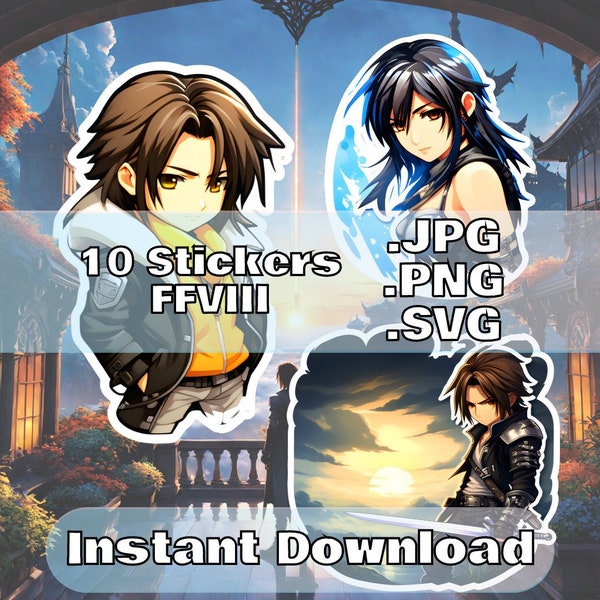 Final Fantasy Viii PNG Sticker Pack of 10 - 10 FFViii Designs - Digital Printable SVG Files - Instant Download