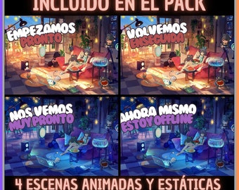 Pack 4 Spanish Animated Screens, Cozy Cute Girl. Twitch Screens. Direct transmission screen. Overlay Streaming. Overlap
