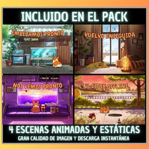 Pack 4 Animated Screens in Spanish, Cute Corgi Dog. Twitch Screens. Direct transmission screen. Overlay Streaming. Overlap
