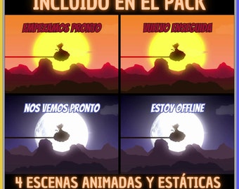Pack 4 Animated Screens in Spanish, Dragon Ball. Twitch Screens. Direct transmission screen. Overlay Streaming. Overlap