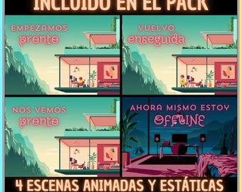 Pack 4 Animated Screens in Spanish, Cozy Build. Twitch Screens. Live Streaming Screen. Streaming Overlay. Overlay