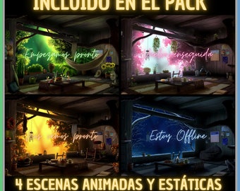 Pack 4 Animated Screens in Spanish, Cozy LoFi Stations. Twitch Screens. Direct transmission screen. Overlay Streaming. Overlap