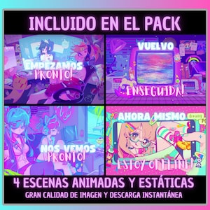 Pode incluir: Quatro cenas animadas e estáticas com ilustrações coloridas de pessoas em diferentes ambientes. O texto "INCLUIDO EN EL PACK" está na parte superior da imagem. O texto "4 ESCENAS ANIMADAS Y ESTÁTICAS" está na parte inferior da imagem. O texto "GRAN CALIDAD DE IMAGEN Y DESCARGA INSTANTÁNEA" está abaixo do texto "4 ESCENAS ANIMADAS Y ESTÁTICAS".