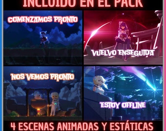 Pack 4 Animated Screens in Spanish, Genshin Impact Pixel. Twitch Screens. Direct transmission screen. Overlay Streaming. Overlap
