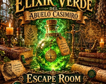 El Elixir Verde Spanish Escape Room Printable | Easy Alchemy Mystery for Kids and Family | Print & Play PDF 2-6 Players
