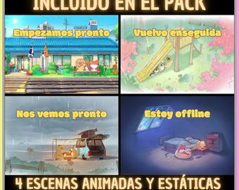 Pack of 4 Animated Screens in Spanish, Corgi Puppy Relax. Twitch Screens. Live Streaming Screen. Streaming Overlay. Superposition