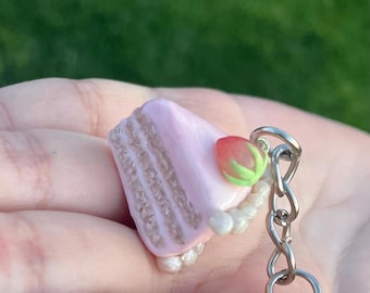 Mini Cake polymer clay keychain, cute, charm, strawberry cake vanilla