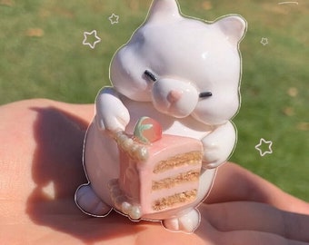 Cat desk buddy | Polymer Clay Cat with Cake | Desk Decor Aesthetic