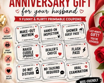 Lastminute jubileumcadeau voor je man, printbaar couponboekje voor je man, grappige liefdescoupons voor hem, direct te downloaden cadeau voor hem
