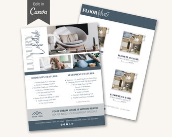 Apartment Marketing Flyer Template, Editable Floor Plans Flyer, Template for Property Managers, Edit in Canva