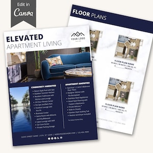 Editable Apartment Marketing Flyer for Multifamily Real Estate Floor Plans Flyer Editable Leasing Flyer Canva Template for Property Manager